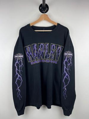 Vintage 90s Harley Davidson Purple Lightning Raleigh North Carolina Black Long Sleeve