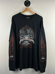 Vintage 2005 Harley Davidson Ace Of Spades Flames Florida Black Long Sleeve