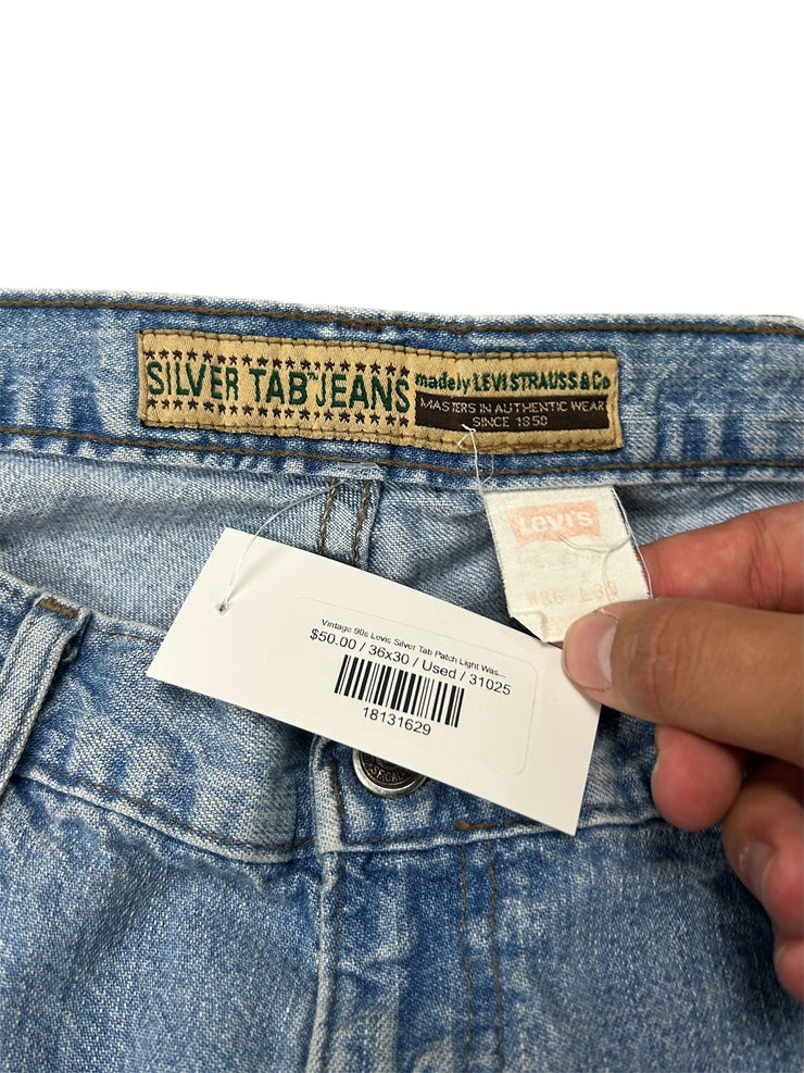Vintage 90s Levis Silver Tab Patch Light Wash Blue Denim Jeans