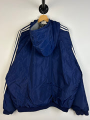 Vintage 90s Adidas 3 Stripe Fleece Lined Reversible Navy Hooded Jacket