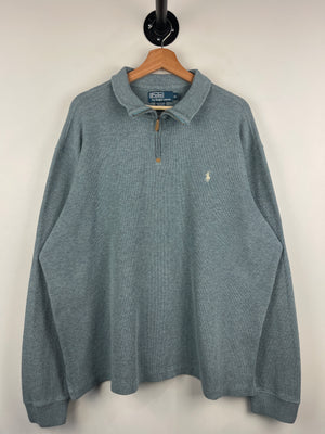 Vintage 90s Polo Ralph Lauren Steel Blue Quarter Zip Sweater