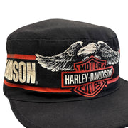 Vintage 80s Harley Davidson Eagle Black Pillbox Strapback Hat