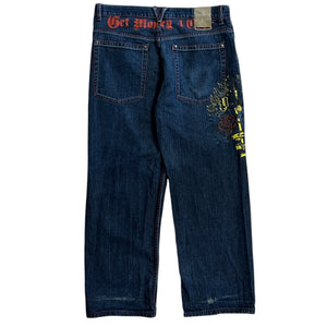 Vintage Y2K Akcess Skull Print Baggy Blue Denim Jeans