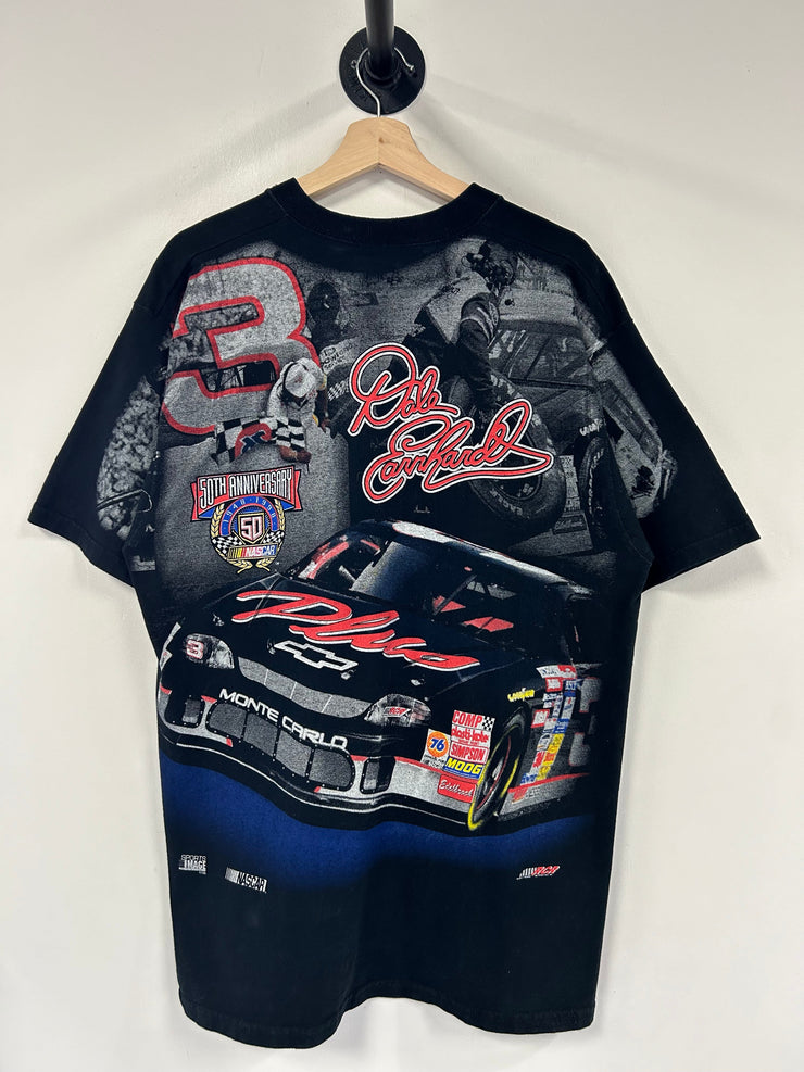 Vintage 1998 Nascar Dale Earnhardt 50th Anniversary AOP Black Tee