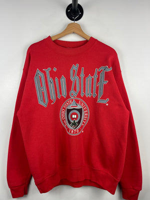 Vintage 90s Ohio State University Gothic Spellout Red Crewneck