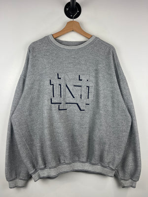 Vintage 90s Notre Dame Fighting Irish Embroidered Grey Fleece Crewneck