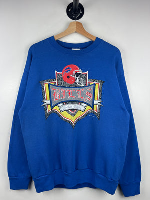 Vintage 90s NFL Buffalo Bills Old English Spellout Blue Crewneck