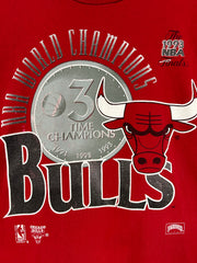 Vintage 1993 Chicago Bulls 3 Time Champions Red Tee