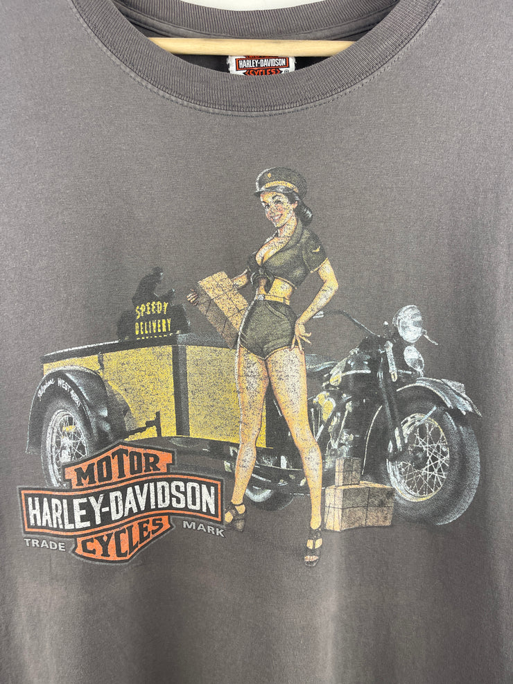 Vintage  Harley Davidson Pin Up Girl Altoona Grey Tee