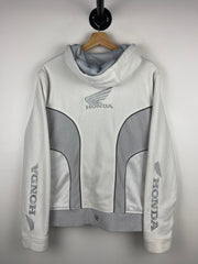 Vintage Honda White & Grey Zip Up Hooded Fleece Sweater