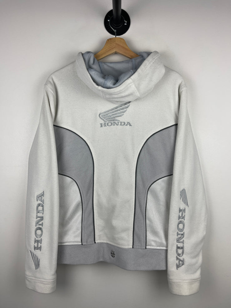 Vintage Honda White & Grey Zip Up Hooded Fleece Sweater