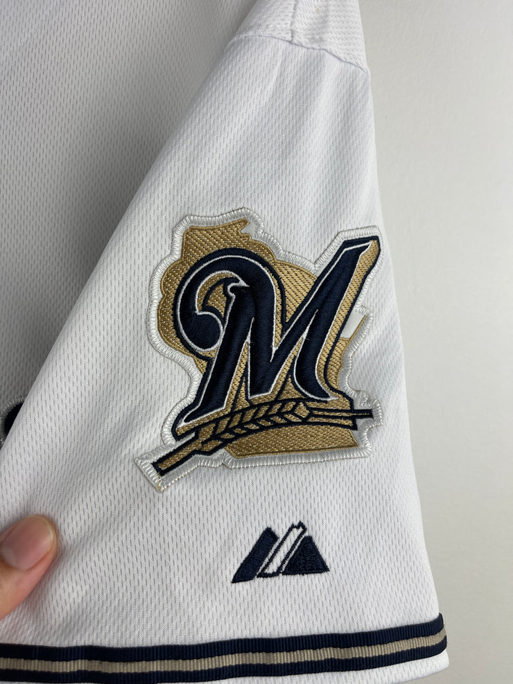 Vintage 2010 MLB Majestic Milwaukee Brewers Fielder 40th Anniversary White Baseball Jersey