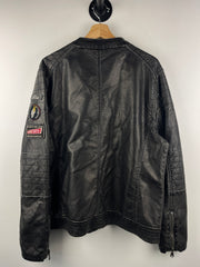 Vintage Buffalo David Bitton Café Racer Moto Black Leather Jacket