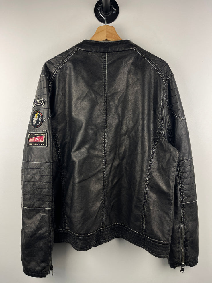 Vintage Buffalo David Bitton Café Racer Moto Black Leather Jacket