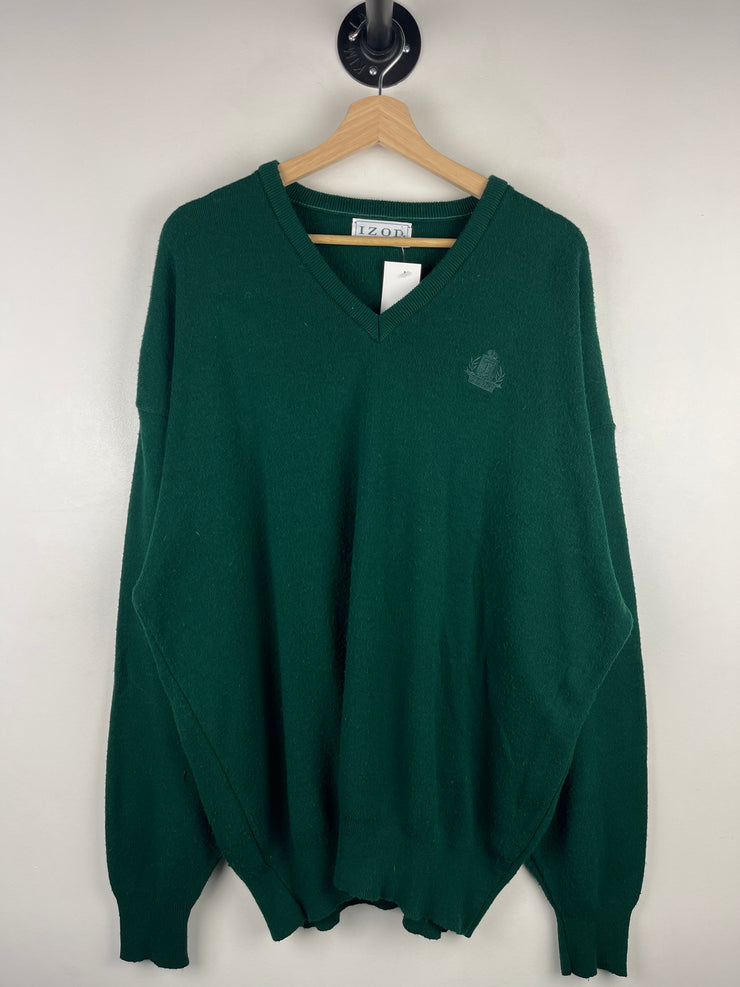Vintage 90s Izod Golf Green Knit V Neck Sweater