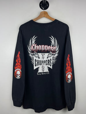 Vintage West Coast Choppers Long Beach Flames Choppers Rule Black Long Sleeve