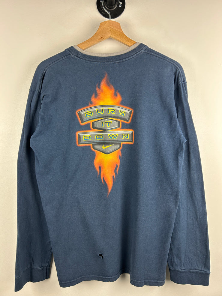 Vintage Nike Football Flames Burn It Down Navy Long Sleeve