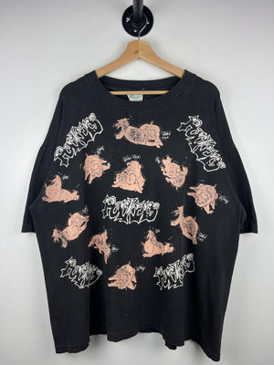 Vintage 90s Porkers Pig Sex Parody Comedy Black Tee