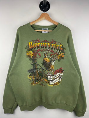 Vintage 90s Lee Bow Hunting Deer Wilderness Green Crewneck