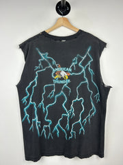 Vintage 90s American Thunder Hot Rod Street Lethal Thrashed Black Cut Off Tank Top