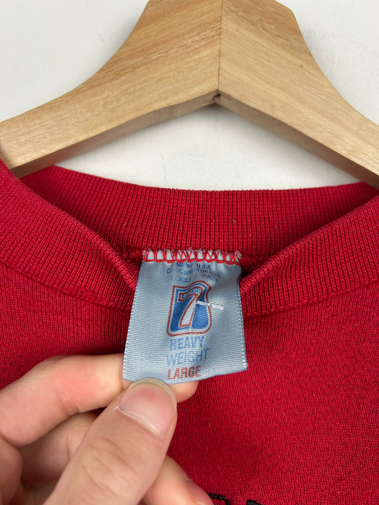 Vintage 90s Logo 7 Ohio State University Embroidered Red Crewneck