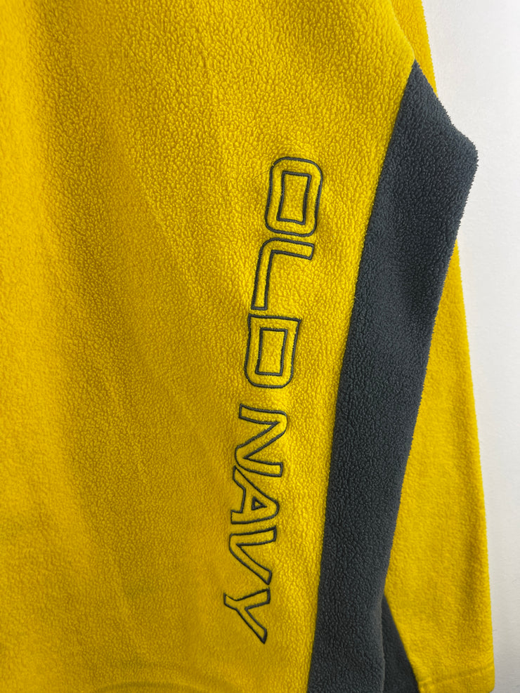 Vintage Old Navy Spellout Yellow & Navy Quarter Zip Fleece Sweater