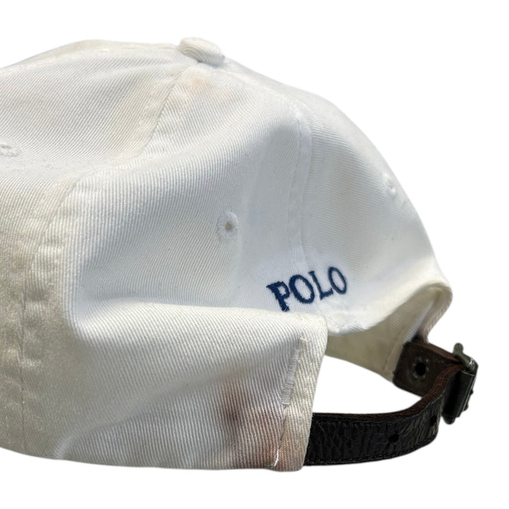 Vintage 90s Polo Ralph Lauren White Leather Strapback Hat