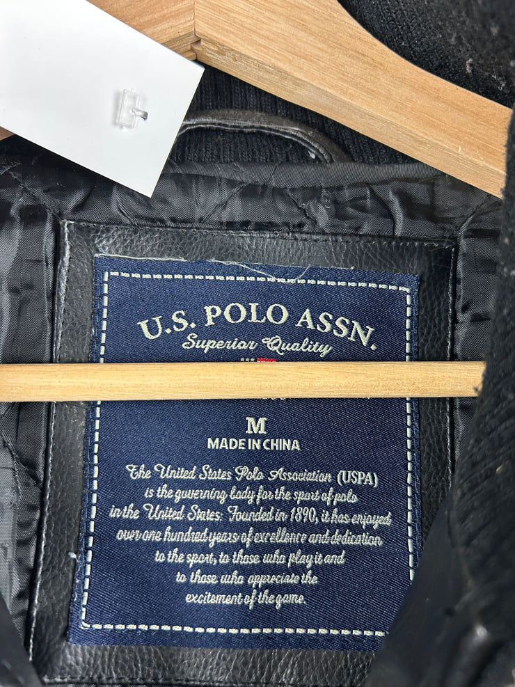 Vintage US Polo Assn Black Leather Bomber Jacket