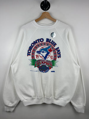 Vintage 90s MLB Trench Toronto Blue Jays American League Champions White Crewneck