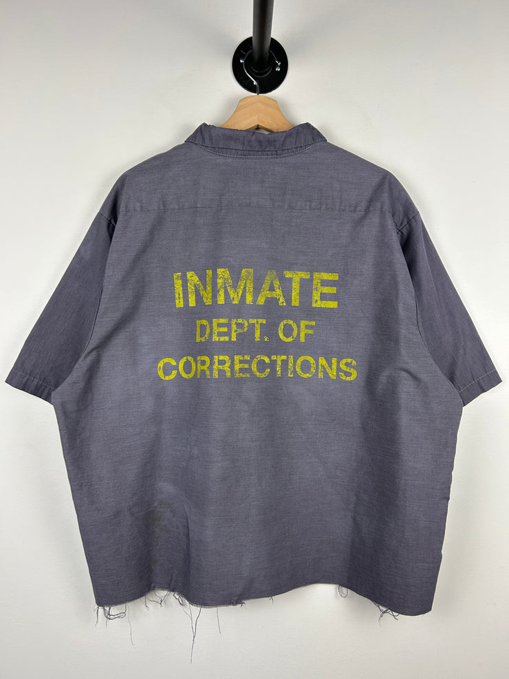 Vintage Inmate Dept Of Corrections Prison Uniform Cropped Button Up Short Sleeve Shirt