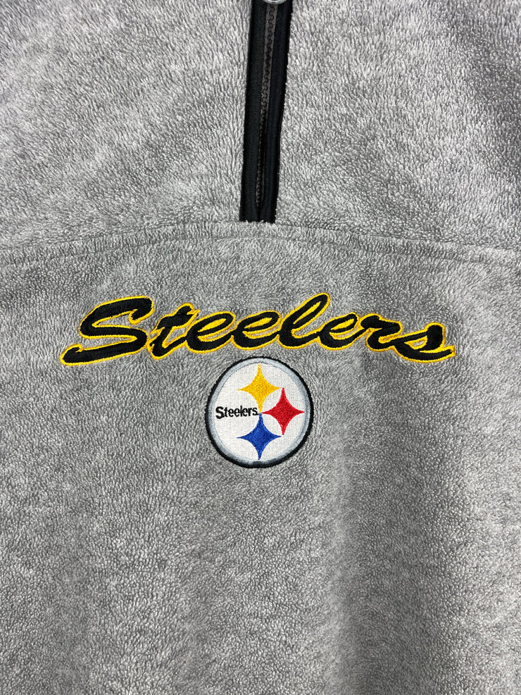 Vintage NFL Pittsburgh Steelers Grey Fleece Quarter Zip Sweater