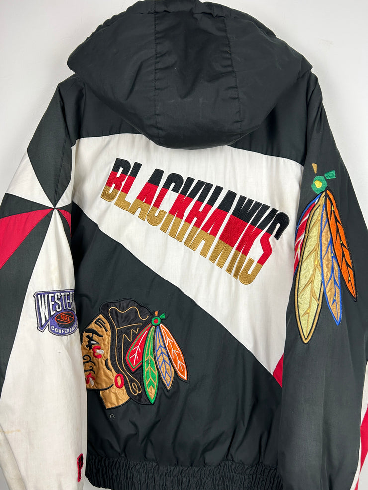 Vintage 90s NHL Pro Player Chicago Blackhawks Insulated Hooded Jacket