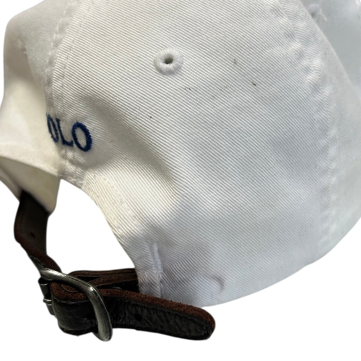Vintage 90s Polo Ralph Lauren White Leather Strapback Hat