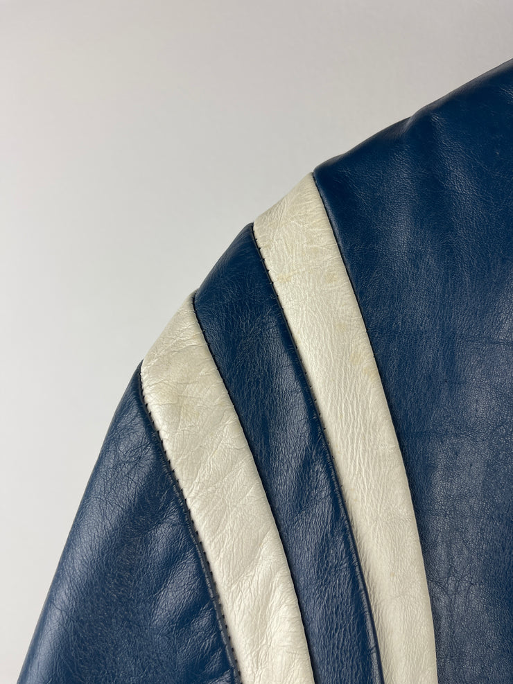 Vintage 80s St. Lawrence College Kingston Ontario Blue Leather Varsity Jacket