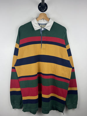 Vintage 90s Eddie Bauer Striped Multi Colour Polo Rugby Long Sleeve