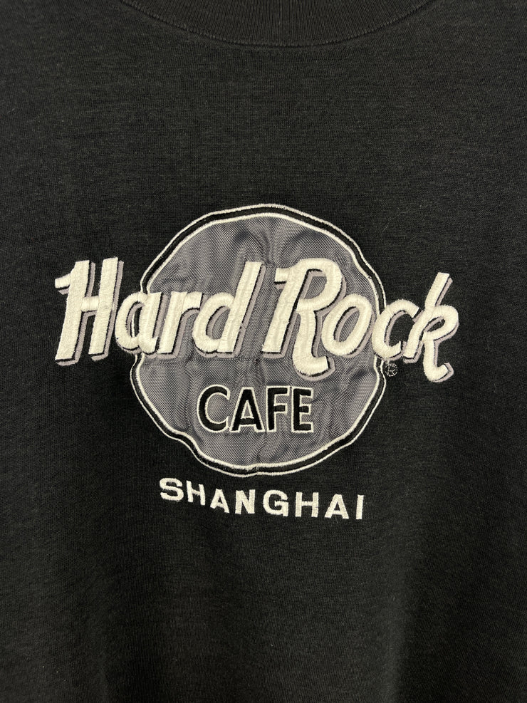 Vintage 90s Hard Rock Café Shanghai Embroidered Black Crewneck