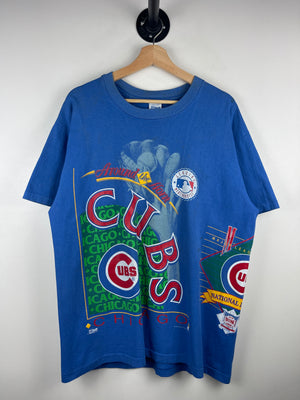 Vintage 90s MLB Salem Chicago Cubs All Over Print Blue Tee