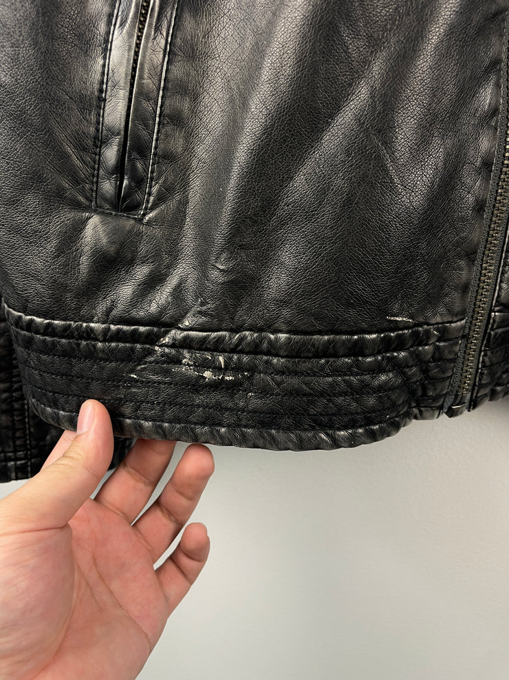 Vintage Buffalo David Bitton Café Racer Moto Black Leather Jacket