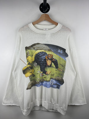 Vintage 90s Outdoor Life Fishing Thrashed White Crewneck