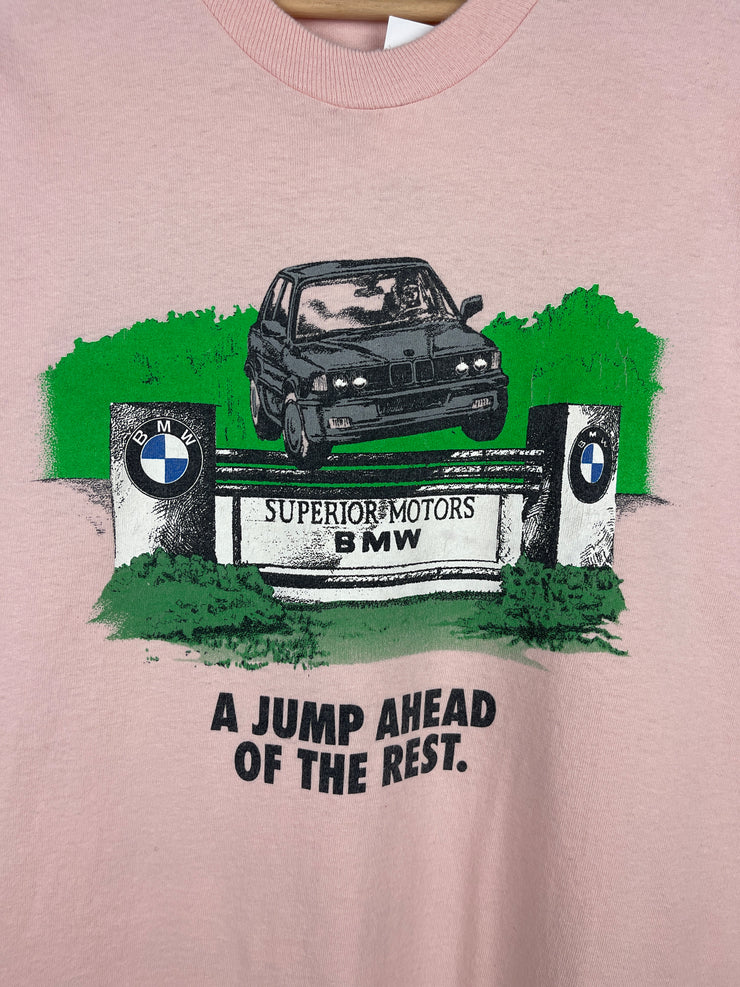 Vintage 90s BMW E30 A Jump Ahead Of The Rest Pink Tee