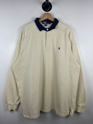 Vintage 90s Polo Ralph Lauren Cream & Navy Polo Rugby Long Sleeve