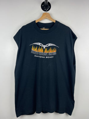 Vintage 2003 Bike Week Daytona Beach Flames Black Cut Off Tank Top