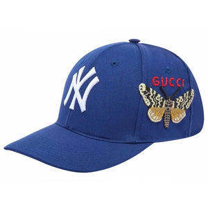 Gucci FW18 MLB New York Yankees Embroidered Butterfly Baseball Blue Hat