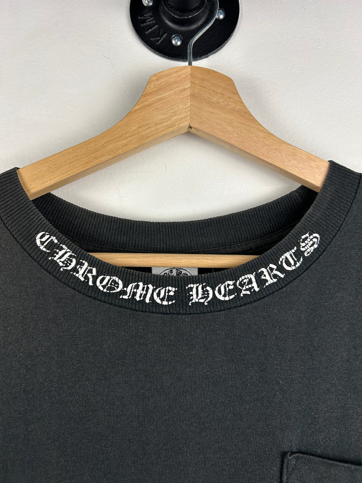 Chrome Hearts Floral Cross Neck Spellout Malibu Black Tee