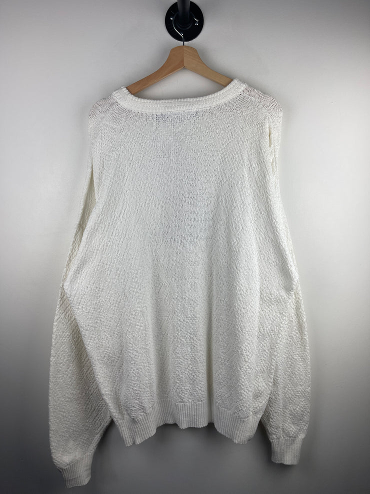 Vintage 90s Scottish Isle Golf Bag Embroidered White Knit Sweater