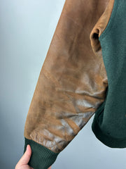 Vintage 90s Identity John Deere Green & Brown Wool Leather Bomber Jacket
