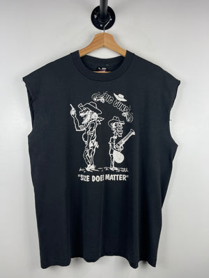 Vintage 90s Big Guns Size Does Matter Black Cut Off Tank Top