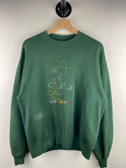 Vintage 90s Disney Mickey Mouse Embroidered Green Crewneck