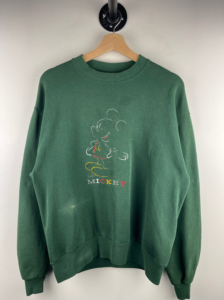 Vintage 90s Disney Mickey Mouse Embroidered Green Crewneck
