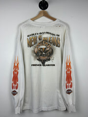 Vintage Harley Davidson Flames New Orleans White Long Sleeve